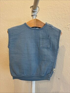 Kids Sleeveless Cotton Gauze Tank Top in Dusty Blue
